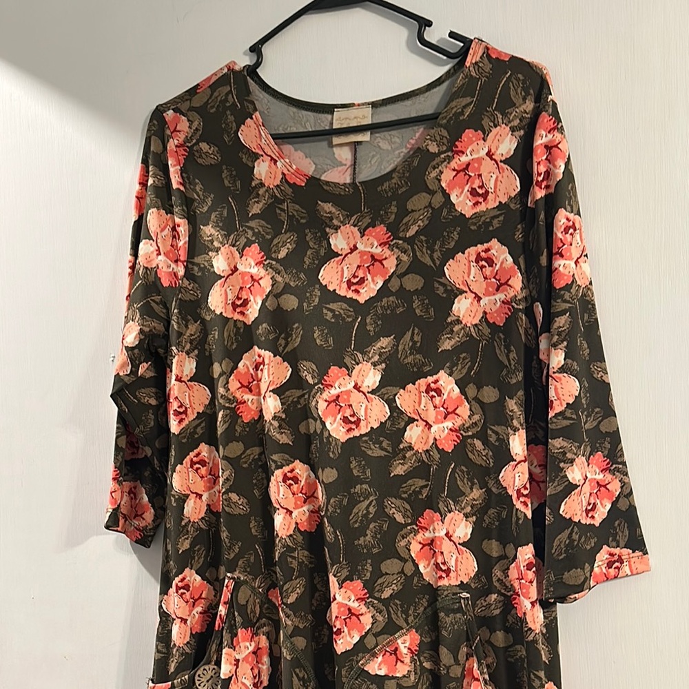 Zqdie B Floral Print Dress with Pink Roses
